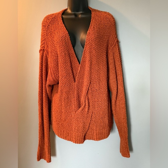 Free People Coco Pullover Rust Cardigan Twist Front V-Neck Womens Sz M - Picture 1 of 5